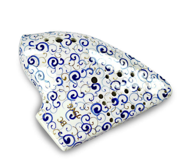 Blue and White Porcelain Triple Bass Ocarina STL Ocarina
