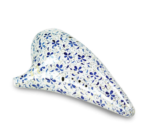 12 Hole Blue and White Porcelain Contrabass Ocarina in G Major