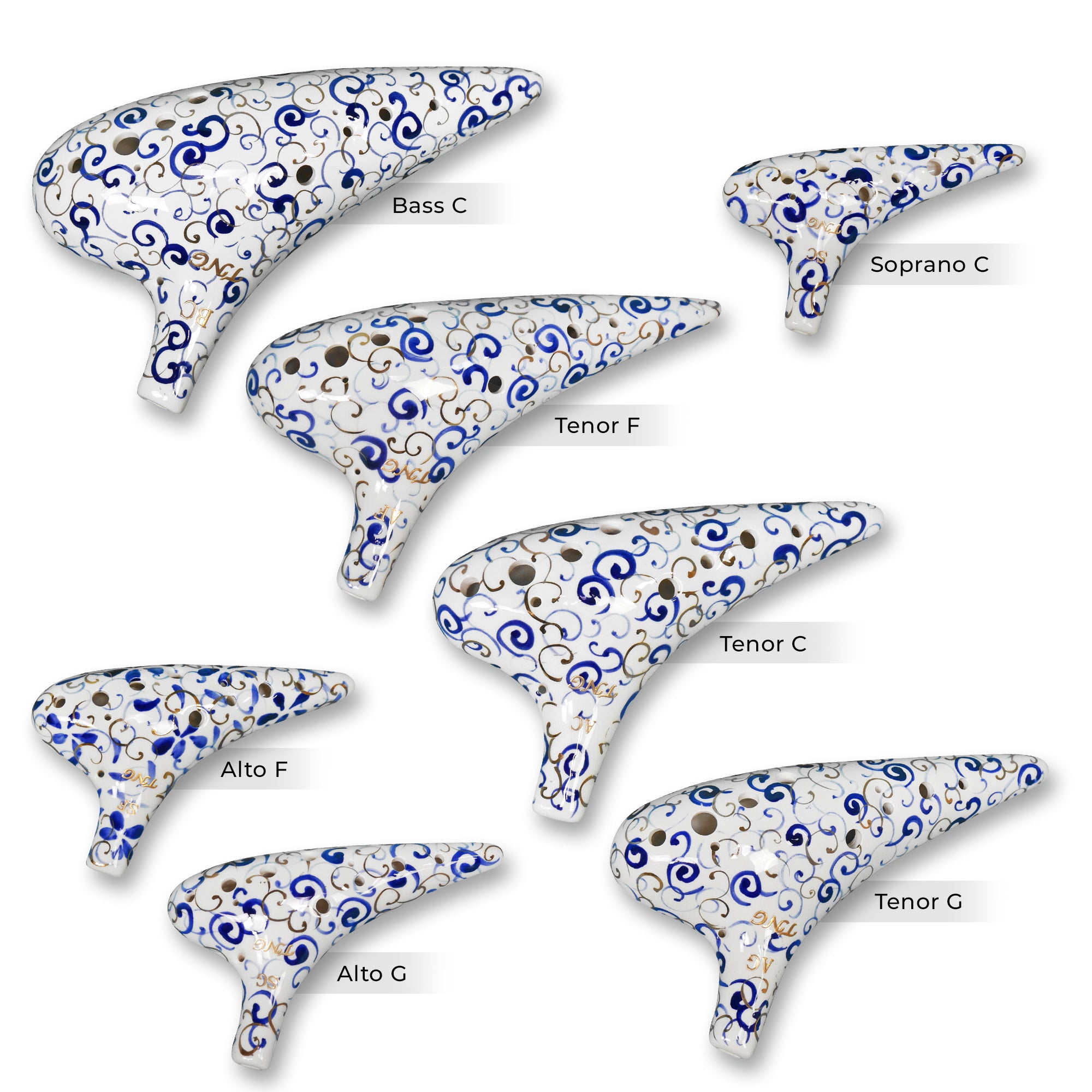12 Hole Blue and White Porcelain Ocarina Set For Professional
